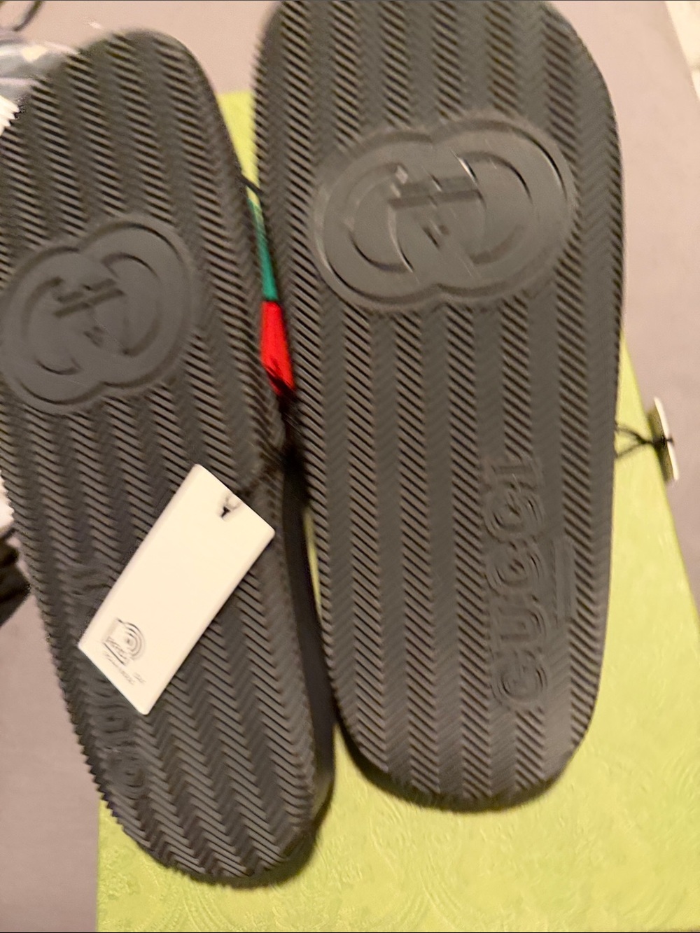 Gucci Black Slides with Red and Green Logo Strap - Picture 3 of 6